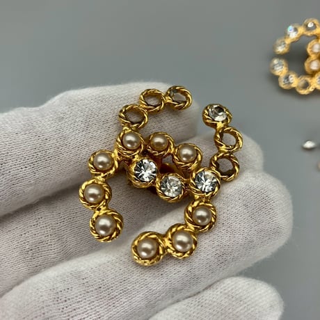 CHANEL (シャネル) ヴィンテージ デカココ ココマーク ラインストーン パール イヤリング