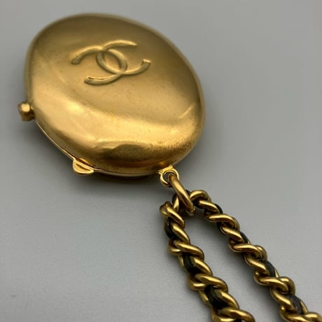 CHANEL (シャネル) ヴィンテージ ロケットペンダント ココマーク レザーチェーン ネックレス