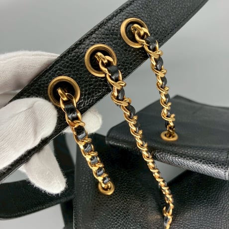CHANEL (シャネル) ヴィンテージ キャビアスキン マルチポーチ ココマーク ベルト