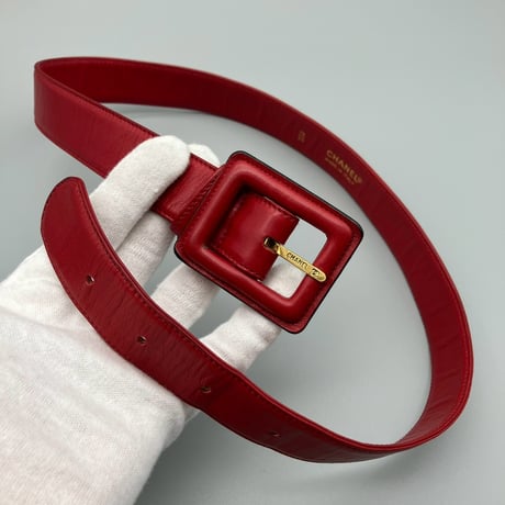 CHANEL (シャネル) ヴィンテージ ラムスキン トリプルココマーク ターンロック レッド ウエストバッグ