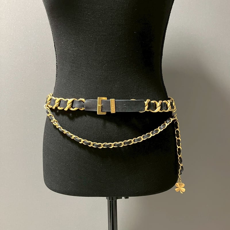 CHANEL (シャネル) ヴィンテージ クローバー ロゴ レザー チェーン