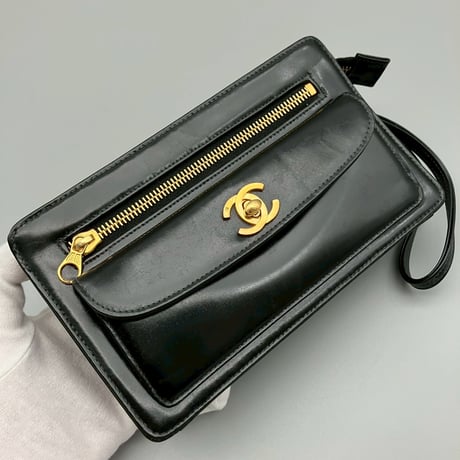 CHANEL (シャネル) ヴィンテージ ターンロック ココマーク レザー クラッチバッグ ハンドバッグ