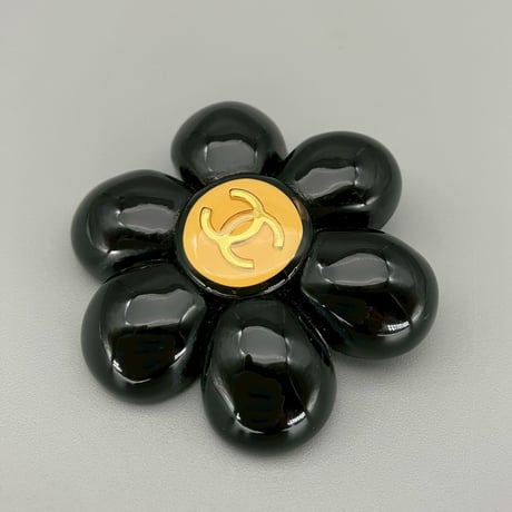 CHANEL (シャネル) ヴィンテージ カメリア ココマーク ブラック ブローチ