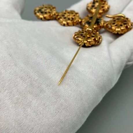 CHANEL (シャネル) ヴィンテージ カラーストーン グリポア ラインストーン クロス 十字架 ブローチ