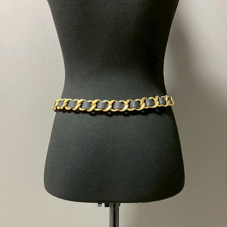 CHANEL (シャネル) ヴィンテージ クローバー ロゴ レザー チェーン ベルト