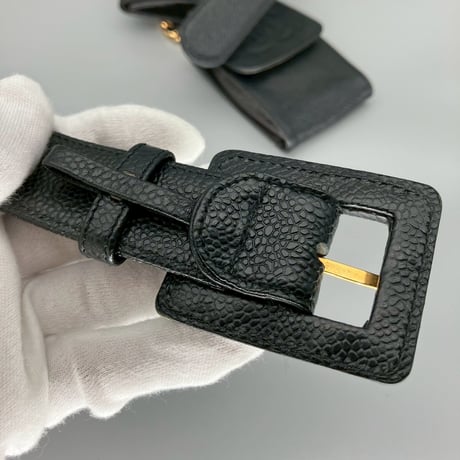 CHANEL (シャネル) ヴィンテージ キャビアスキン マルチポーチ ココマーク ベルト