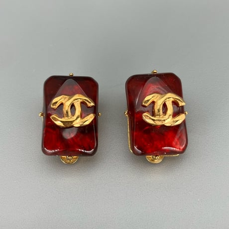 CHANEL (シャネル) ヴィンテージ カラーストーン グリポア ココマーク イヤリング