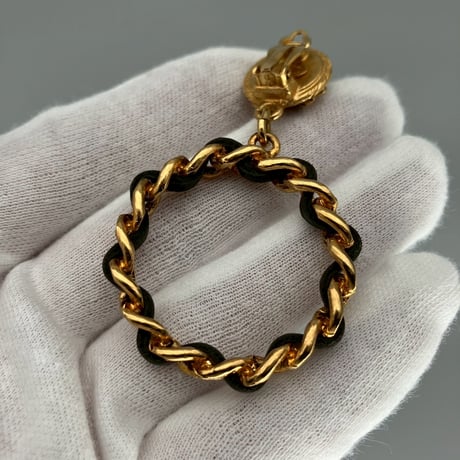 CHANEL (シャネル) ヴィンテージ クローバー 四葉 レザー スイング イヤリング