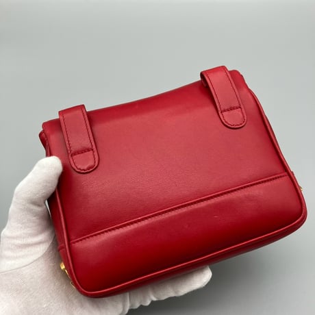 CHANEL (シャネル) ヴィンテージ ラムスキン トリプルココマーク ターンロック レッド ウエストバッグ