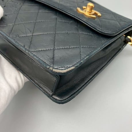 CHANEL (シャネル) ヴィンテージ ダブルターンロック ココマーク ラムスキン ハンドバッグ ショルダーバッグ
