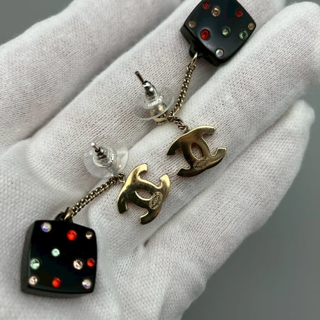 CHANEL (シャネル) ヴィンテージ ココマーク ラインストーン ミラー ピアス