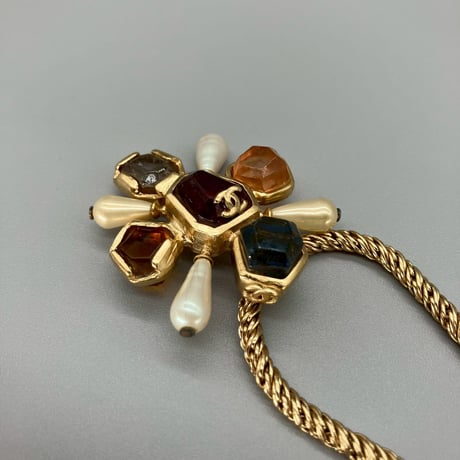 CHANEL (シャネル) ヴィンテージ カラーストーン グリポア パール ココマーク ネックレス