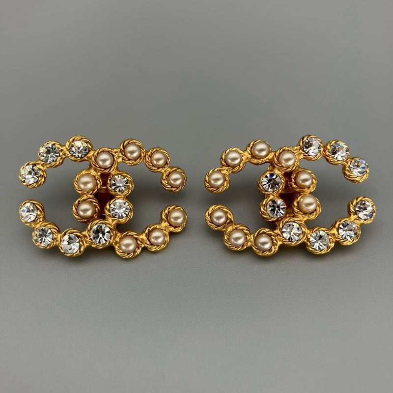 【CHANEL】★Vintage★COCOマーク ラインストーン イヤリング CHANEL (シャネル) ヴィンテージ デカココ ココマーク ライン