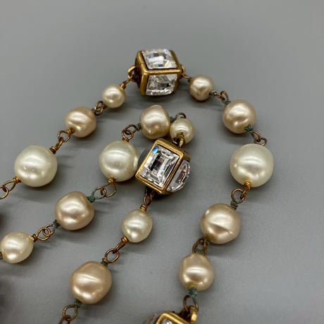CHANEL (シャネル) ヴィンテージ ラインストーン パール ロングネックレス