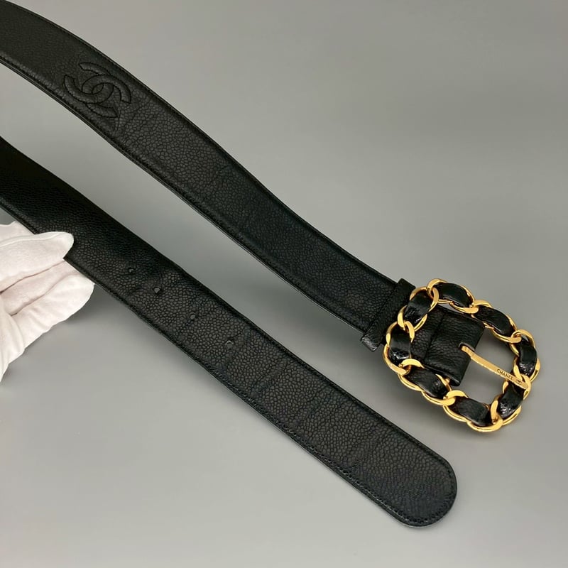 シャネル ココマーク ヴィンテージベルト キャビアスキン ブラック CHANEL (シャネル) ヴィンテージ キャビアスキン ココマーク ベルト