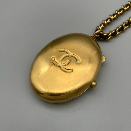 CHANEL (シャネル) ヴィンテージ ロケットペンダント ココマーク レザーチェーン ネックレス