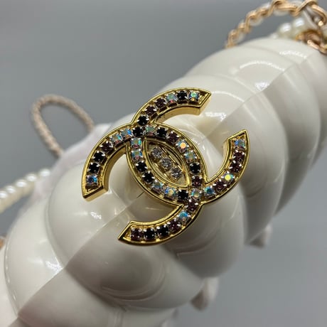 CHANEL (シャネル) ヴィンテージ アメリカ独立記念日 エアライン VIP限定ノベルテ シェル ココマーク ラインストーン ショルダーバッグ