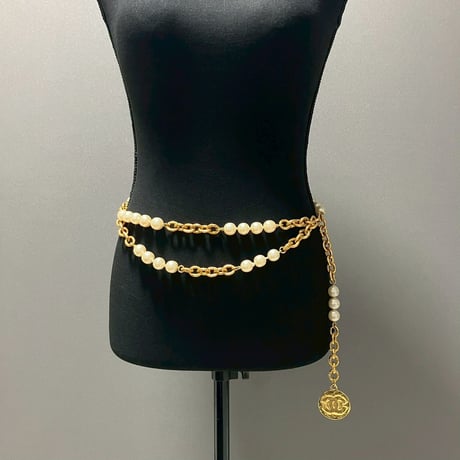 CHANEL (シャネル) ヴィンテージ パール ココマーク チェーンベルト