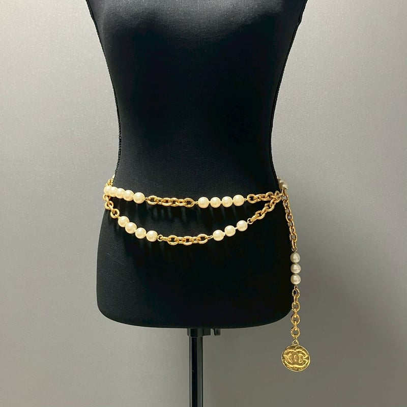 CHANEL (シャネル) ヴィンテージ パール ココマーク チェーンベルト