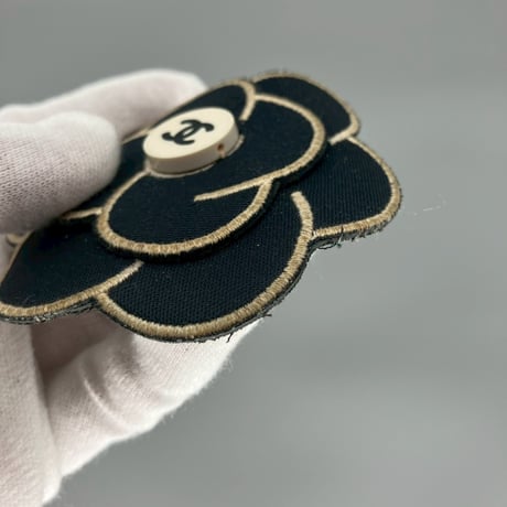 CHANEL (シャネル) ヴィンテージ ココマーク カメリア ブラック ブローチ