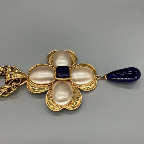 CHANEL (シャネル) ヴィンテージ カラーストーン グリポア フラワー パール ロングチェーン ネックレス