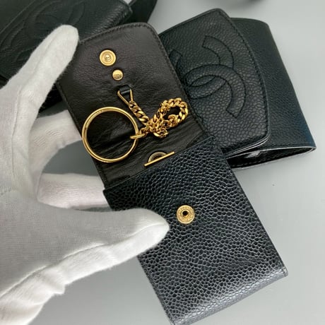 CHANEL (シャネル) ヴィンテージ キャビアスキン マルチポーチ ココマーク ベルト