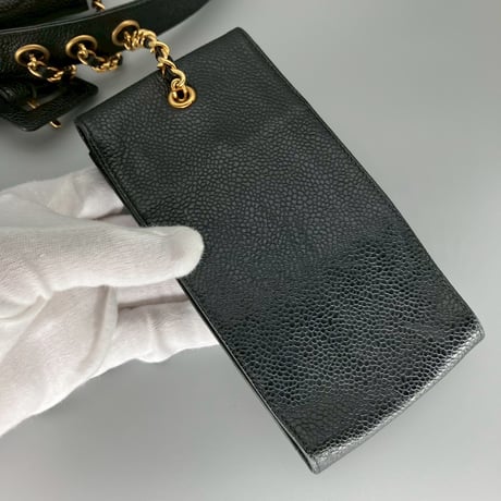 CHANEL (シャネル) ヴィンテージ キャビアスキン マルチポーチ ココマーク ベルト