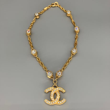 CHANEL (シャネル) ヴィンテージ ココマーク ラインストーン ネックレス
