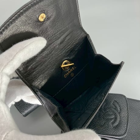 CHANEL (シャネル) ヴィンテージ キャビアスキン マルチポーチ ココマーク ベルト