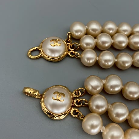 CHANEL (シャネル) ヴィンテージ ココマーク パール 三連 ネックレス