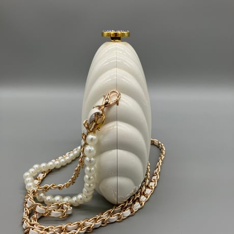 CHANEL (シャネル) ヴィンテージ アメリカ独立記念日 エアライン VIP限定ノベルテ シェル ココマーク ラインストーン ショルダーバッグ