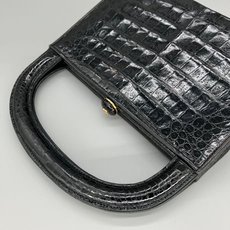 CHANEL (シャネル) ヴィンテージ クロコ がま口 ココマーク ハンドバッグ