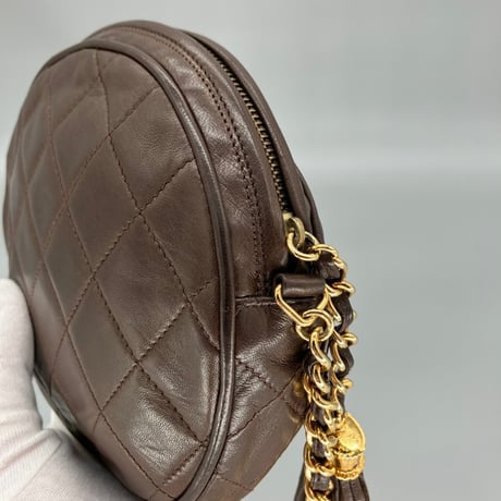 CHANEL (シャネル) ヴィンテージ ラムスキン ブラウン ラウンド ショルダーバッグ