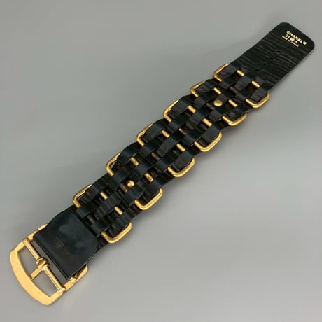 CHANEL (シャネル) ヴィンテージ ロゴ レザー チェーンブレスレット