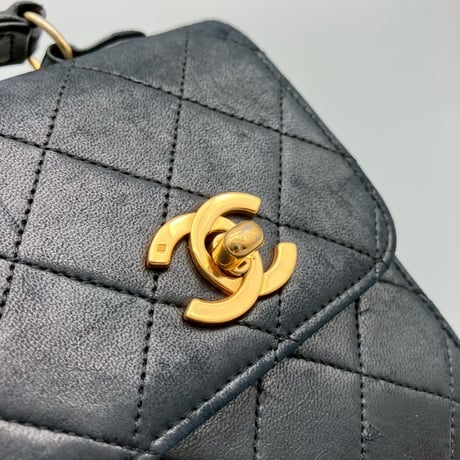 CHANEL (シャネル) ヴィンテージ ダブルターンロック ココマーク ラムスキン ハンドバッグ ショルダーバッグ