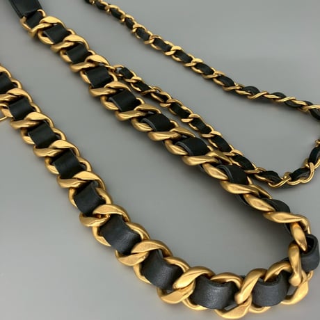 CHANEL (シャネル) ヴィンテージ クローバー ロゴ レザー チェーン ベルト