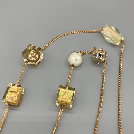 CHANEL (シャネル) ヴィンテージ ココマーク パール ラインストーン クリア ロングチェーン ネックレス