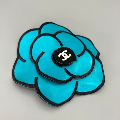 CHANEL (シャネル) ヴィンテージ カメリア ココマーク ブルー ブローチ