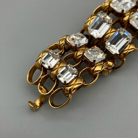 CHANEL (シャネル) ヴィンテージ ラインストーン マトラッセ 三連チェーン ブレスレット バングル