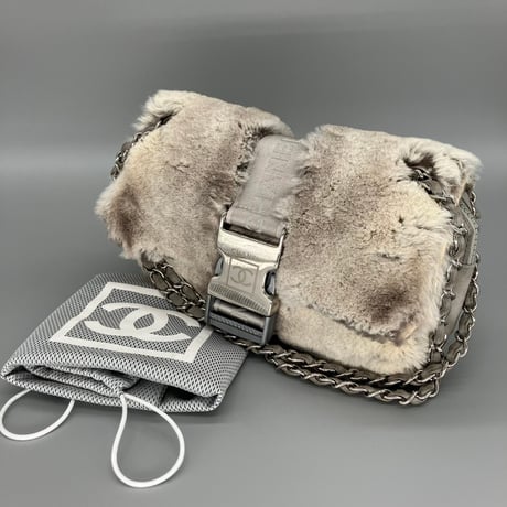 CHANEL (シャネル) ヴィンテージ スポーツライン ファー ココマーク ダブルチェーン ショルダーバッグ