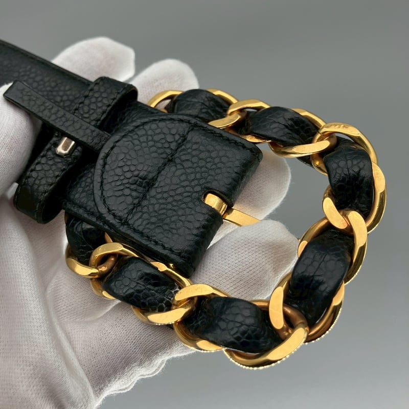 CHANEL (シャネル) ヴィンテージ キャビアスキン ココマーク ベルト