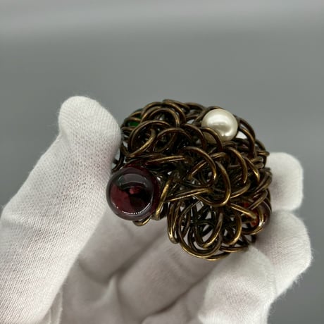 CHANEL (シャネル) ヴィンテージ グリポア カラーストーン パール ココマーク ブローチ