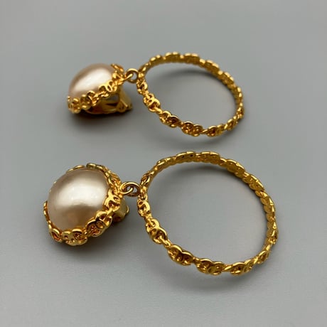 CHANEL (シャネル) ヴィンテージ ココマーク パール サークル スイング イヤリング