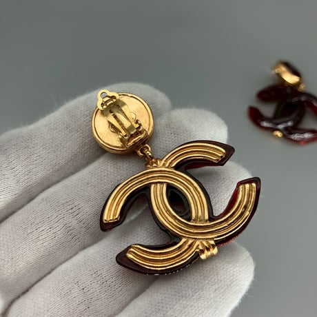 CHANEL (シャネル) ヴィンテージ グリポア カラーストーン デカココ ココマーク スイング イヤリング