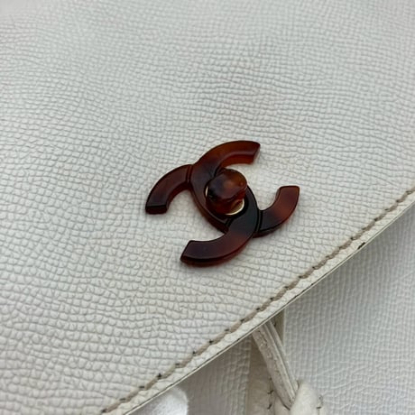 CHANEL (シャネル) ヴィンテージ べっ甲 ターンロック ココマーク ホワイト リュックサック バックパック