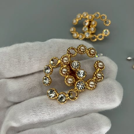 CHANEL (シャネル) ヴィンテージ デカココ ココマーク ラインストーン パール イヤリング