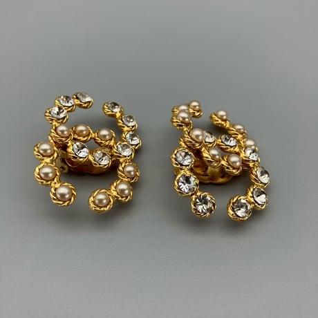 CHANEL (シャネル) ヴィンテージ デカココ ココマーク ラインストーン パール イヤリング