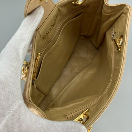 CHANEL (シャネル) ヴィンテージ マトラッセ ココマーク プッシュロック ベージュ ミニショルダーバッグ