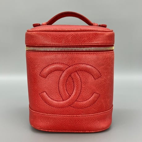 CHANEL (シャネル) ヴィンテージ デカココ ココマーク キャビアスキン レッド バニティ ハンドバッグ