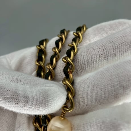 CHANEL (シャネル) ヴィンテージ パール レザーチェーン ロングネックレス